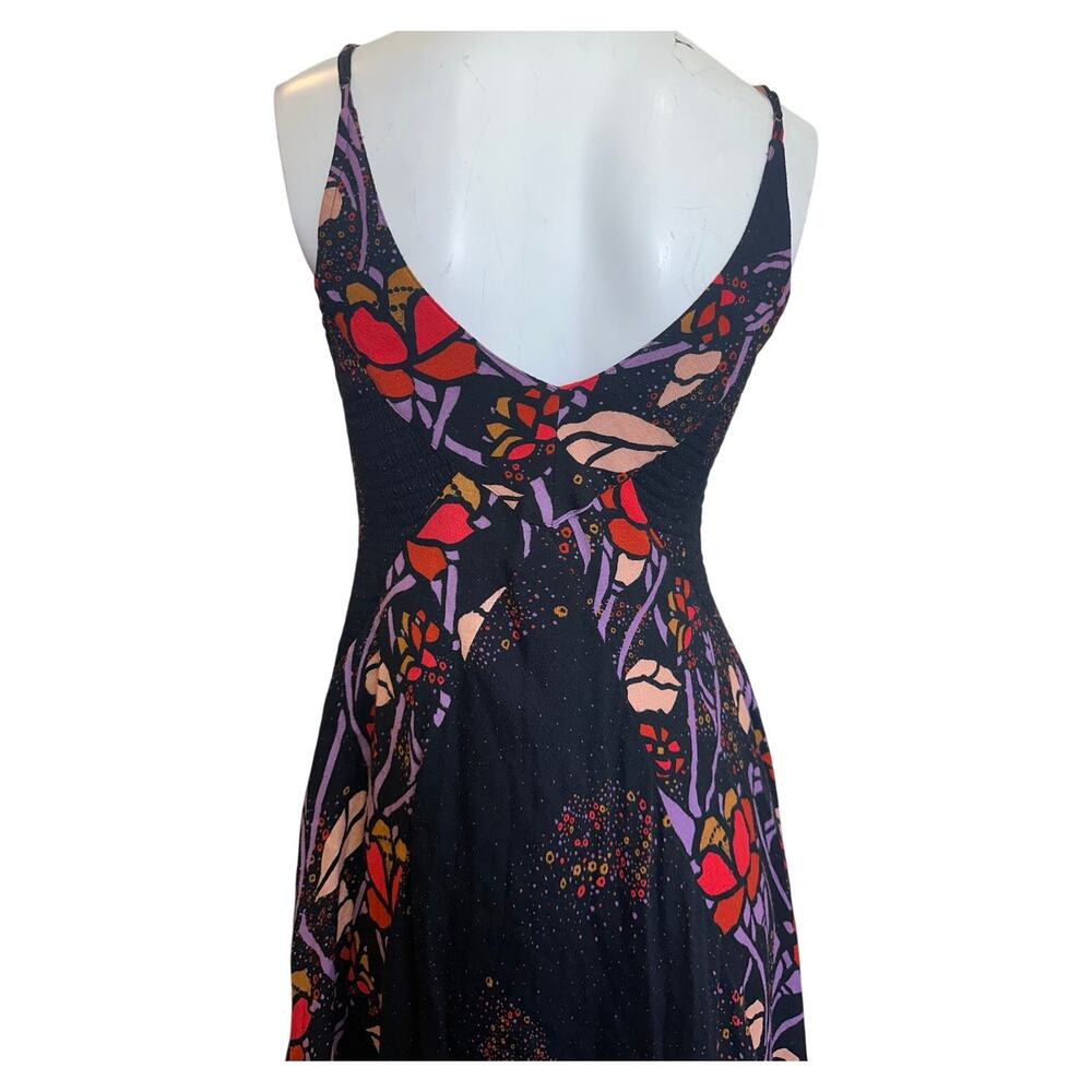 Free People Floral Smocked Maxi Dress XS Black Pink Purple Boho Stretch - Picture 6 of 14
